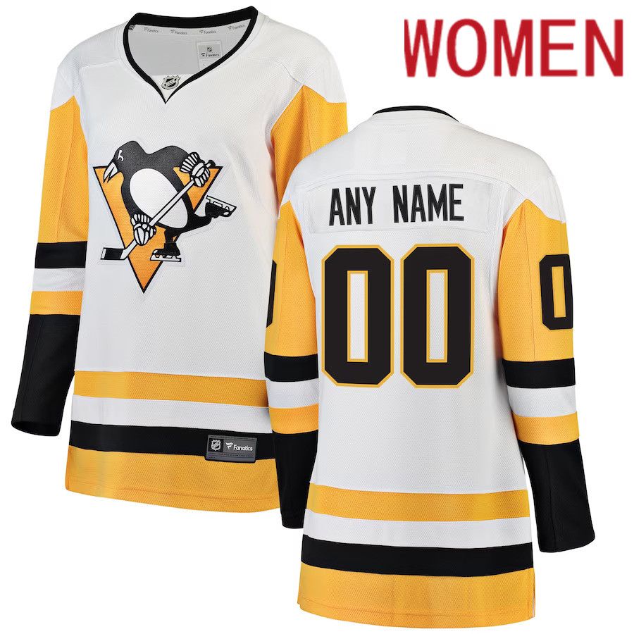 Women Pittsburgh Penguins Fanatics Branded White Away Breakaway Custom NHL Jersey->women nhl jersey->Women Jersey